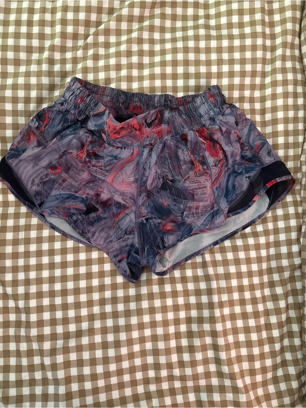 lululemon athletica Black Shorts with Navy and Red Print Waistband